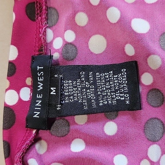 Nine West Size M Magenta Faux Wrap Blouse with Brown, Tan & White Polkadots, EUC - Picture 11 of 12